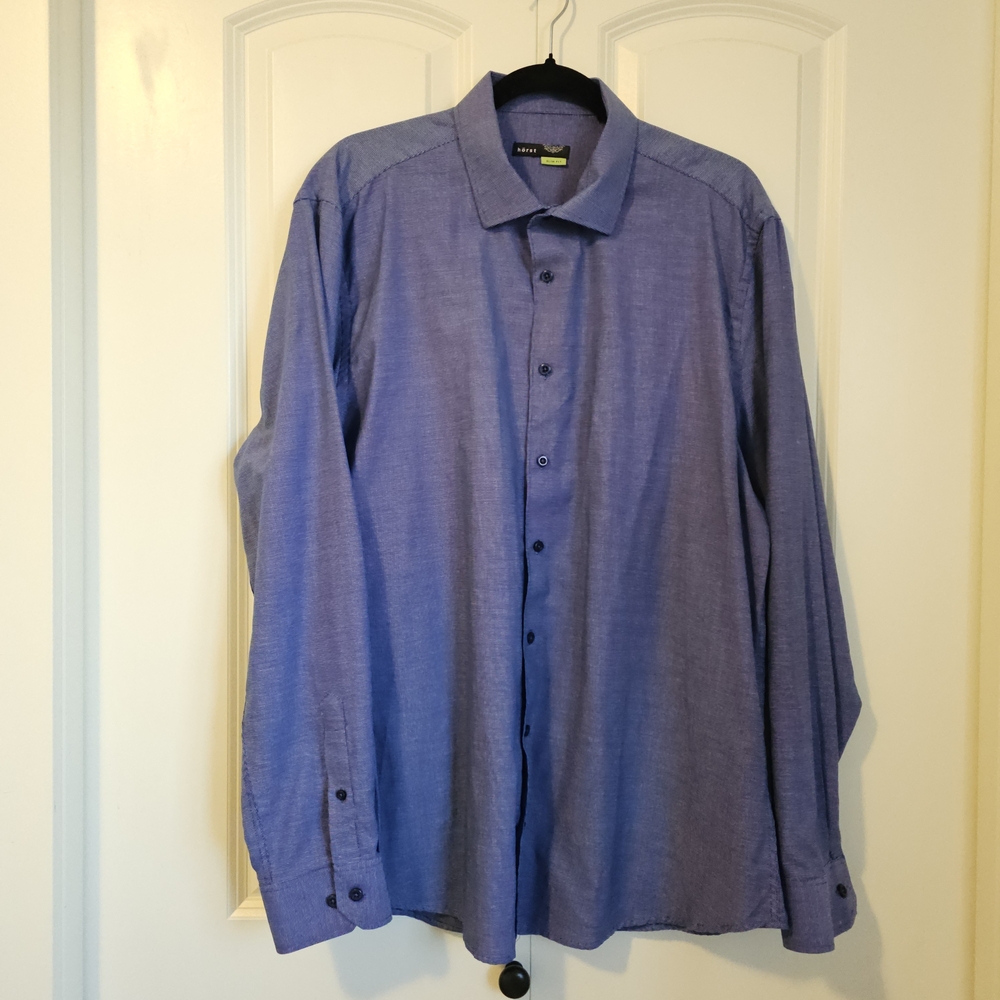 Horst Men's Slim Fit Button-Down Shirt Blue White SZ 18